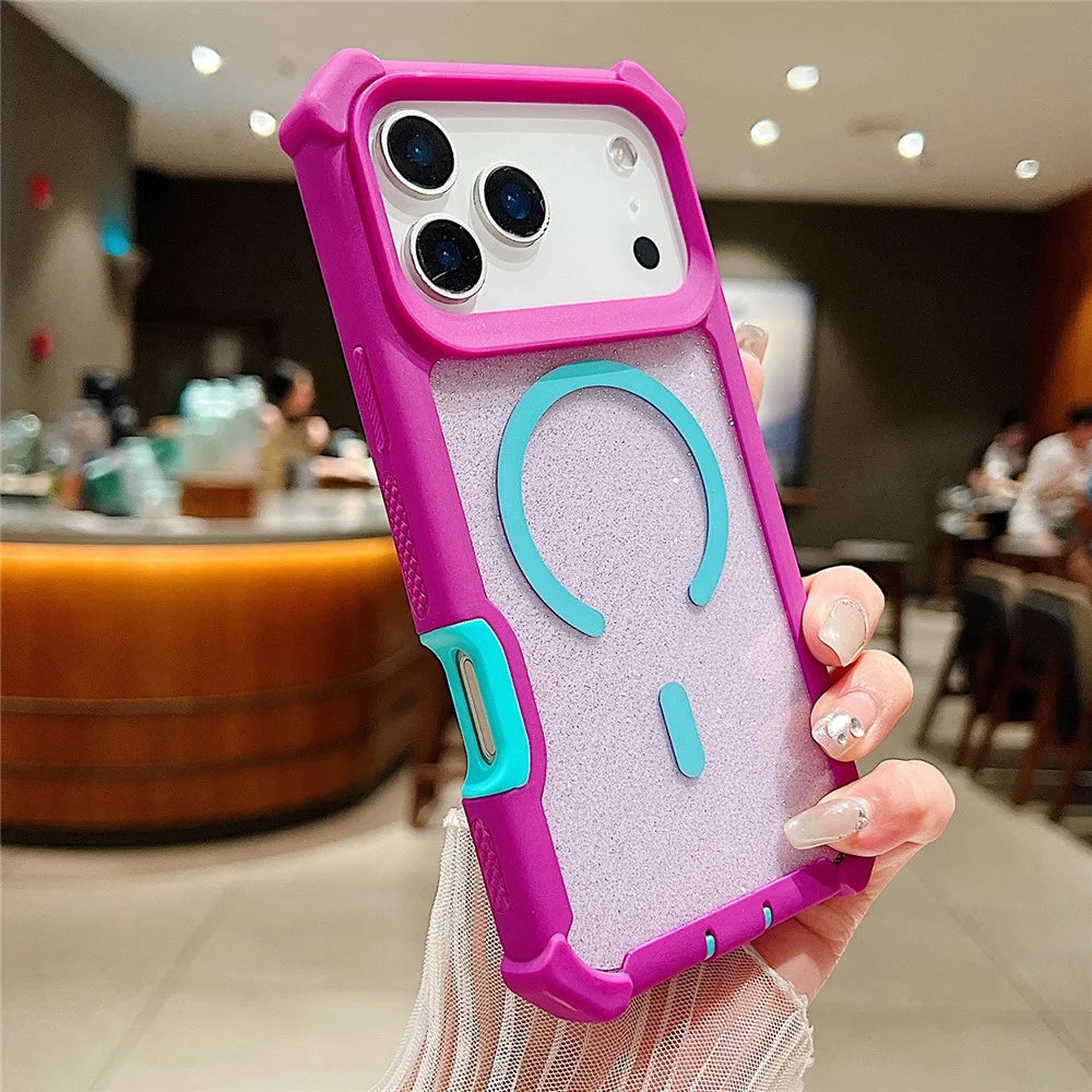 For iPhone 17 Pro Max Magnetic Case Detachable 2 in 1 Glitter TPU + PC Shockproof Phone Back Cover Compatible with MagSafe - Red Purple  /  Blue Green - 1