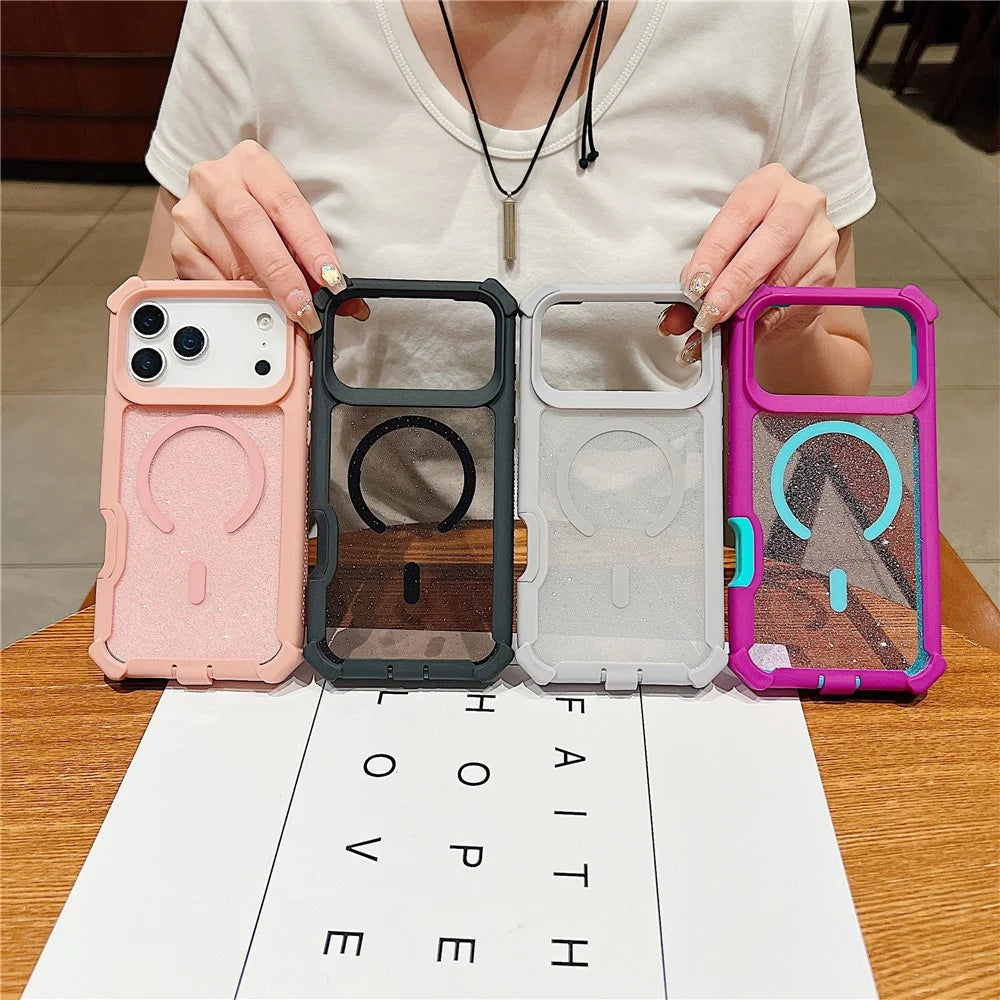 For iPhone 17 Pro Max Magnetic Case Detachable 2 in 1 Glitter TPU + PC Shockproof Phone Back Cover Compatible with MagSafe - Red Purple  /  Blue Green - 7