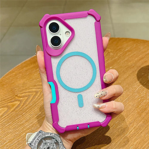 For iPhone 17 Magnetic Case Detachable 2 in 1 Glitter TPU + PC Shockproof Phone Back Cover Compatible with MagSafe - Red Purple  /  Blue Green - 1
