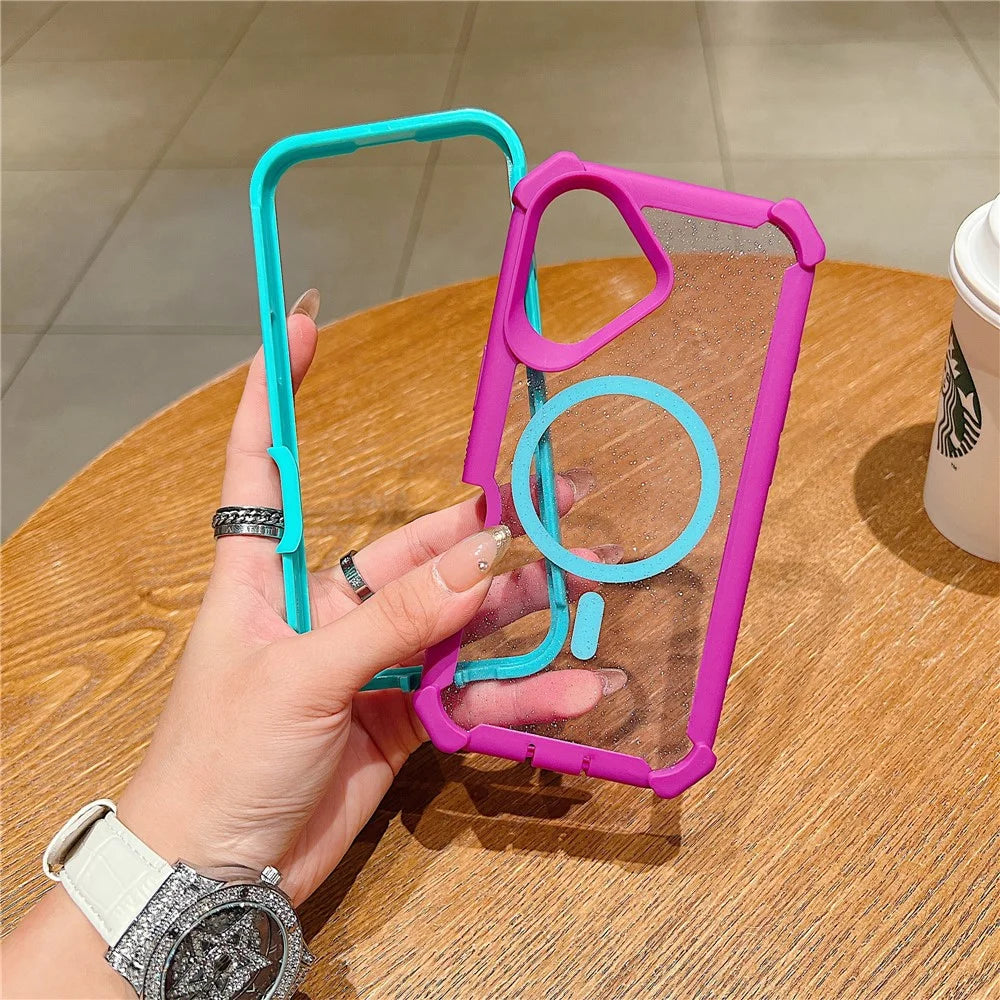 For iPhone 17 Magnetic Case Detachable 2 in 1 Glitter TPU + PC Shockproof Phone Back Cover Compatible with MagSafe - Red Purple  /  Blue Green - 2