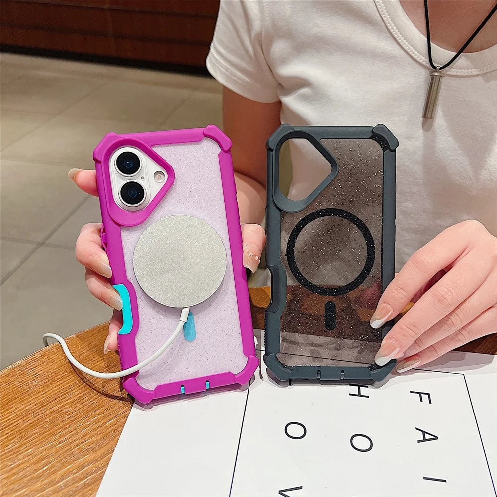 For iPhone 17 Magnetic Case Detachable 2 in 1 Glitter TPU + PC Shockproof Phone Back Cover Compatible with MagSafe - Red Purple  /  Blue Green - 4