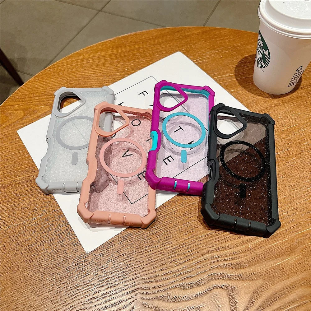 For iPhone 17 Magnetic Case Detachable 2 in 1 Glitter TPU + PC Shockproof Phone Back Cover Compatible with MagSafe - Red Purple  /  Blue Green - 6