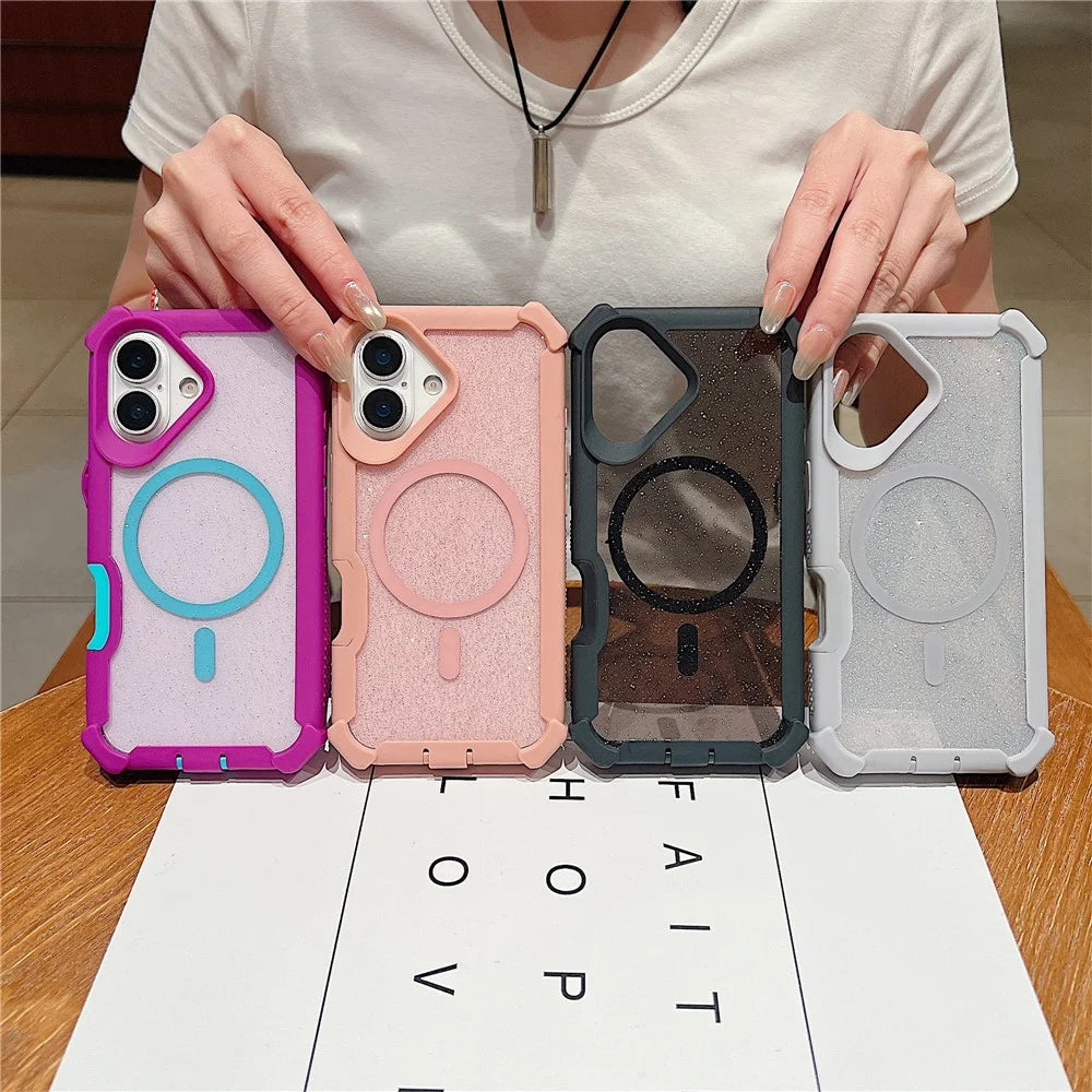 For iPhone 17 Magnetic Case Detachable 2 in 1 Glitter TPU + PC Shockproof Phone Back Cover Compatible with MagSafe - Red Purple  /  Blue Green - 7