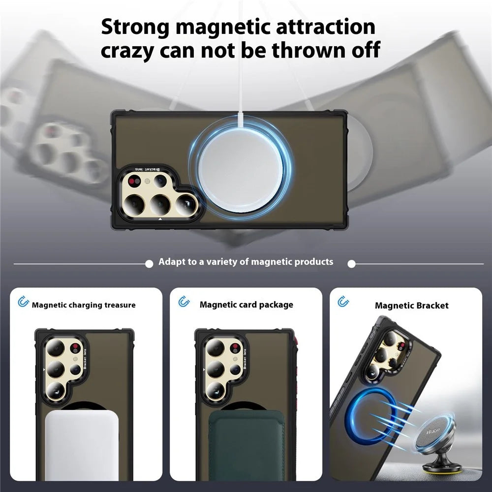 For Samsung Galaxy S26 Ultra Case with Lens Kickstand Matte Phone Back Cover Magnetic Case - Black - 3