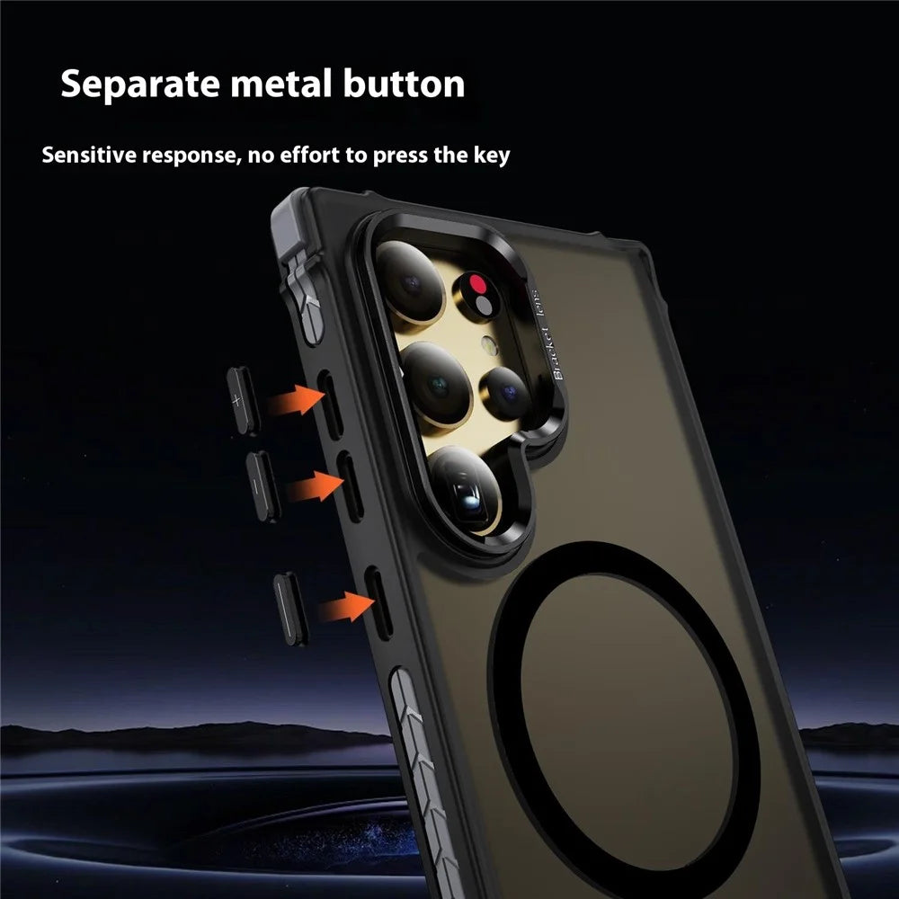 For Samsung Galaxy S26 Ultra Case with Lens Kickstand Matte Phone Back Cover Magnetic Case - Black - 6
