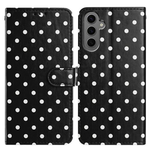 For Samsung Galaxy S24+ Leather Case Polka Dot Pattern Wallet Stand Folio Phone Cover - Black - 1