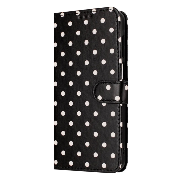For iPhone 14 Pro Leather Case Polka Dot Pattern Wallet Stand Folio Phone Cover - Black - 3