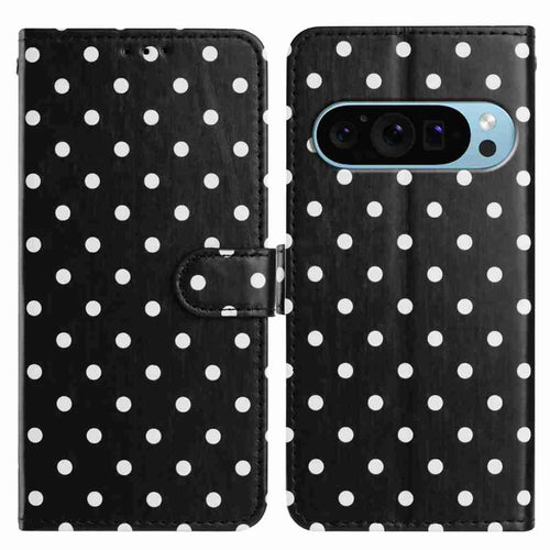 For Google Pixel 10 / Google Pixel 9 Pro / Google Pixel 9 / Google Pixel 10 Pro Leather Case Polka Dot Pattern Wallet Stand Folio Phone Cover - Black - 1