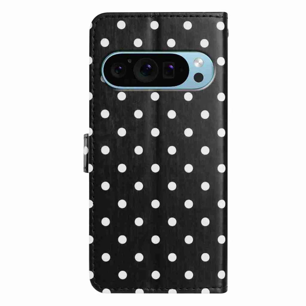 For Google Pixel 10 / Google Pixel 9 Pro / Google Pixel 9 / Google Pixel 10 Pro Leather Case Polka Dot Pattern Wallet Stand Folio Phone Cover - Black - 2