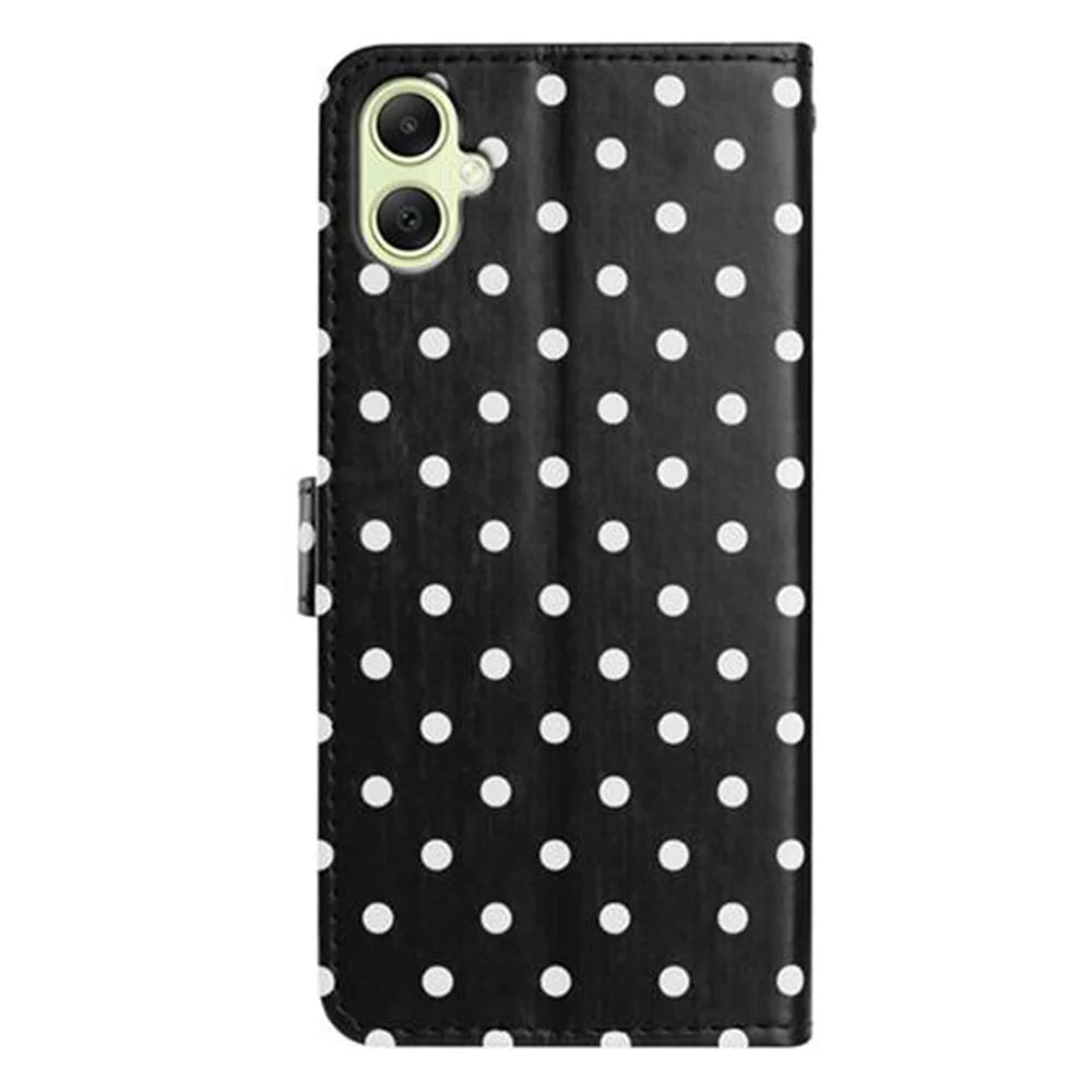 For Samsung Galaxy A08 5G / A08 4G / A07 4G / A06 4G / A06 5G Leather Case Polka Dot Pattern Wallet Stand Folio Phone Cover - Black - 2