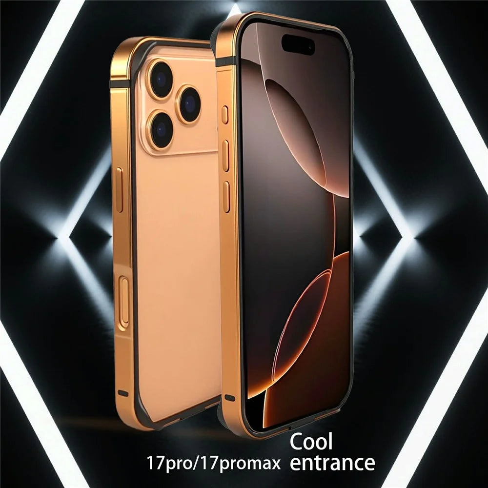 For iPhone 17 Pro Max Bumper Case Aluminum Alloy TPU Anti-drop Protective Frame Phone Cover - Orange - 3