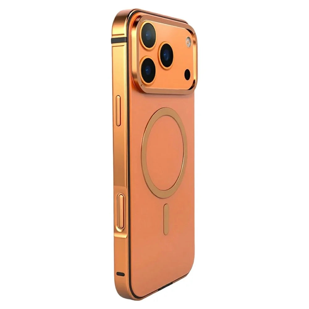 For iPhone 17 Pro Max Aluminum Alloy Magnetic Case Compatible with MagSafe Shockproof Phone Cover - Orange - 1