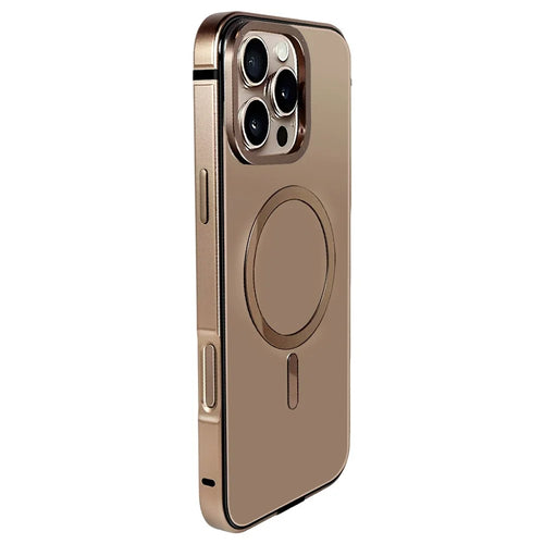 For iPhone 16 Pro Aluminum Alloy Magnetic Case Compatible with MagSafe Shockproof Phone Cover - Desert Gold - 1
