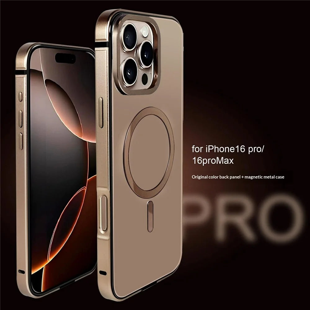For iPhone 16 Pro Max Aluminum Alloy Magnetic Case Compatible with MagSafe Shockproof Phone Cover - Desert Gold - 2