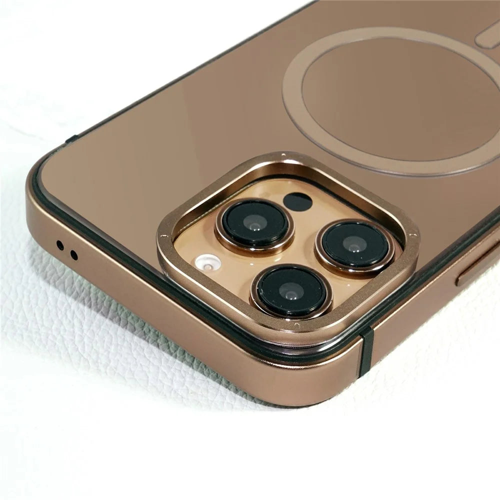 For iPhone 16 Pro Max Aluminum Alloy Magnetic Case Compatible with MagSafe Shockproof Phone Cover - Desert Gold - 5