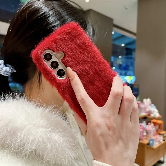 For Samsung Galaxy S26+ Phone Case Soft Plush Fuzzy Fur TPU Protective Cover - Red - 3