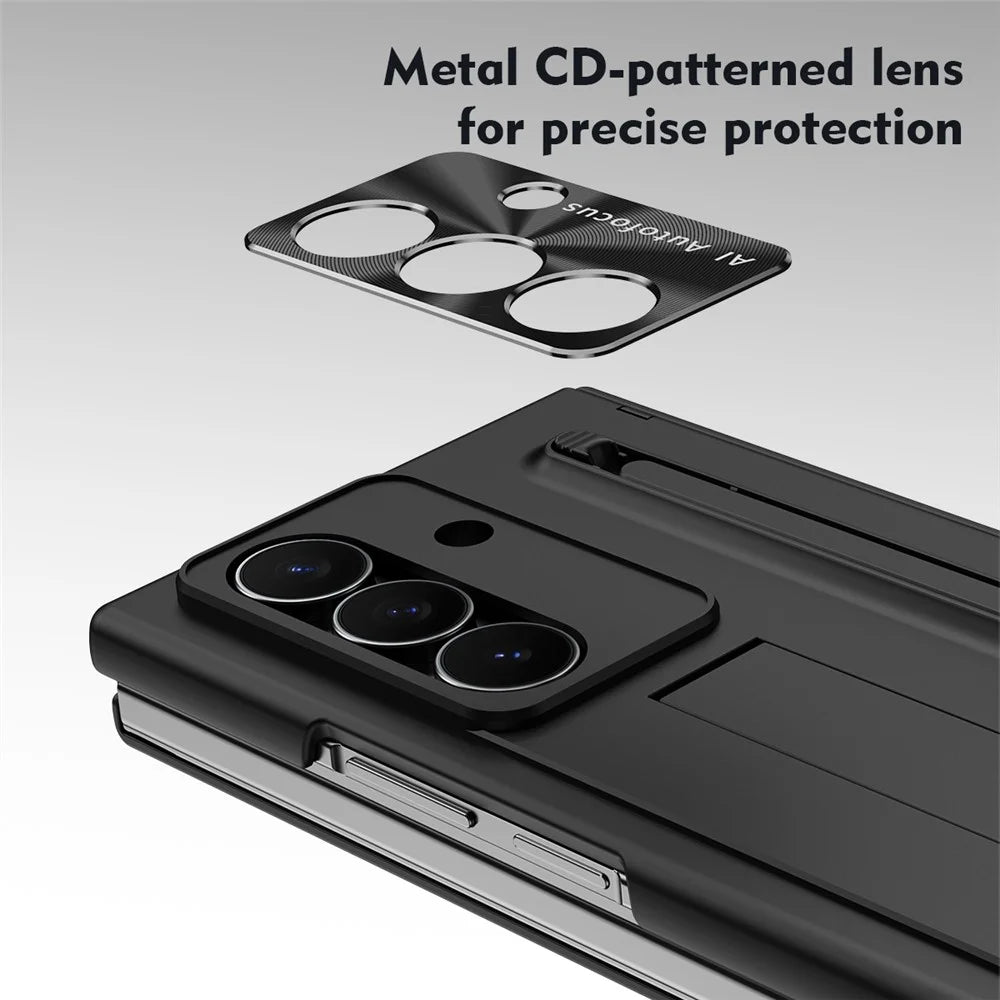 For Samsung Galaxy Z TriFold 5G Case Kickstand PC Cell Phone Cover with Tempered Glass Film and Stylus Pen - Black - 3