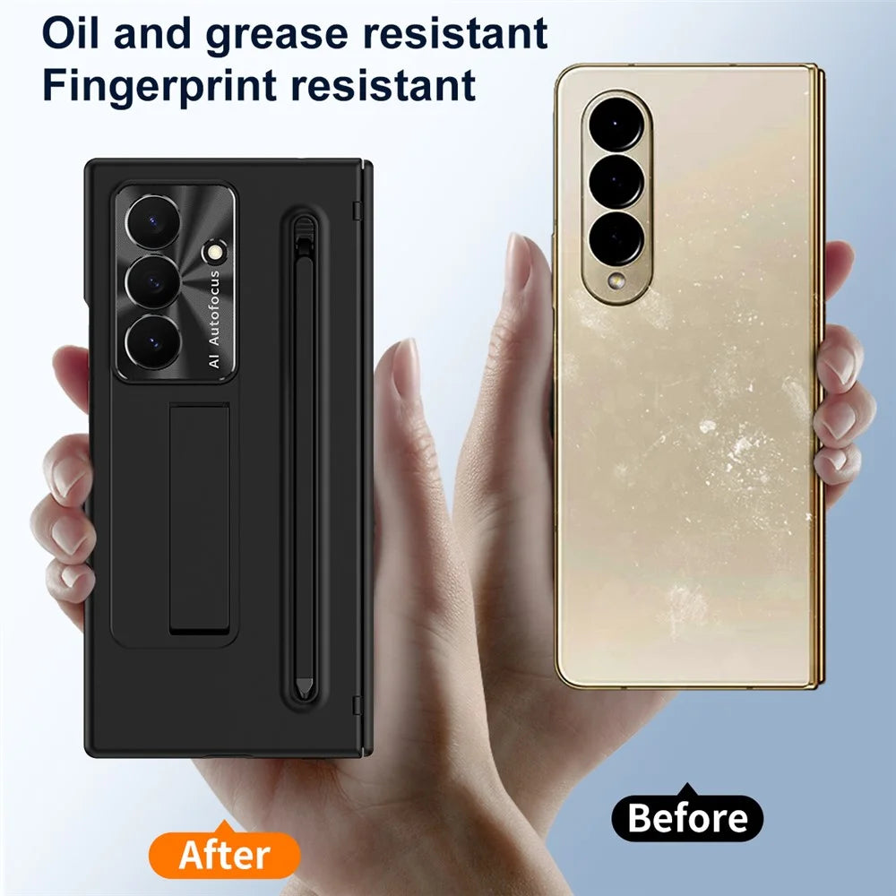 For Samsung Galaxy Z TriFold 5G Case Kickstand PC Cell Phone Cover with Tempered Glass Film and Stylus Pen - Black - 7