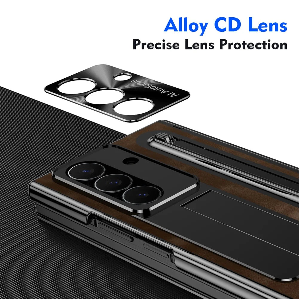 For Samsung Galaxy Z TriFold 5G Case Retro Leather + PC Kickstand Phone Cover with Tempered Glass Film and Stylus - Coffee - 3