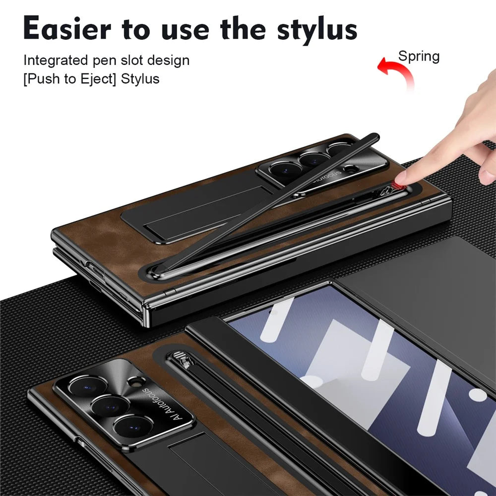 For Samsung Galaxy Z TriFold 5G Case Retro Leather + PC Kickstand Phone Cover with Tempered Glass Film and Stylus - Coffee - 6