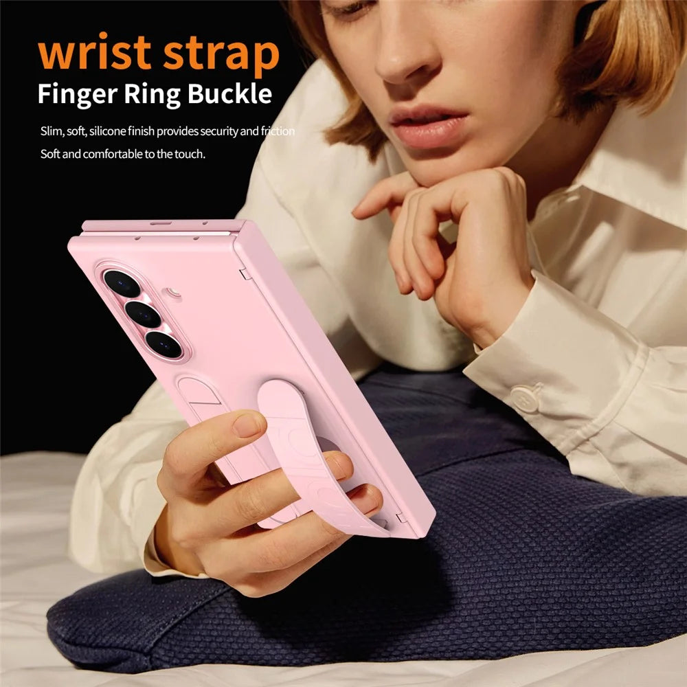 For Samsung Galaxy Z TriFold 5G Case Kickstand Wristband PC Phone Cover with Tempered Glass Film - Pink - 4