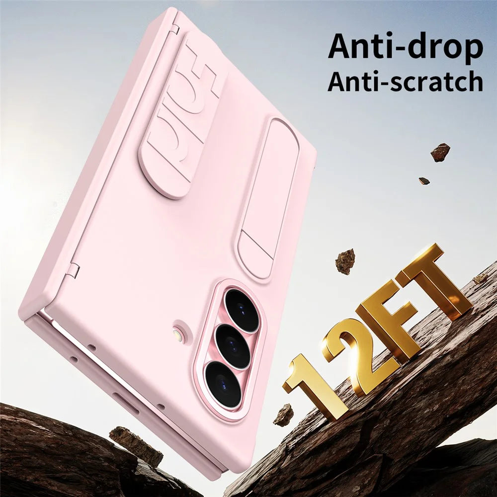 For Samsung Galaxy Z TriFold 5G Case Kickstand Wristband PC Phone Cover with Tempered Glass Film - Pink - 7