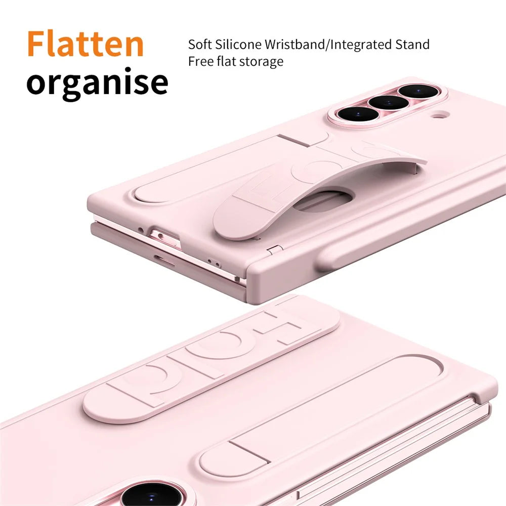For Samsung Galaxy Z TriFold 5G Case Kickstand Wristband Hard PC Phone Cover with Pen Slot / Stylus - Pink - 2