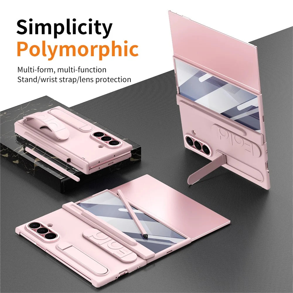 For Samsung Galaxy Z TriFold 5G Case Kickstand Wristband Hard PC Phone Cover with Pen Slot / Stylus - Pink - 3