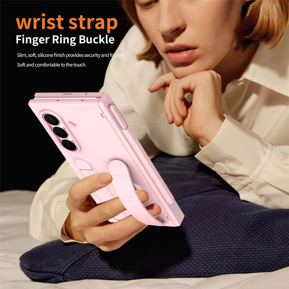 For Samsung Galaxy Z TriFold 5G Case Kickstand Wristband Hard PC Phone Cover with Pen Slot / Stylus - Pink - 4