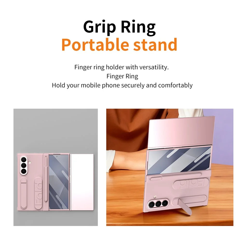 For Samsung Galaxy Z TriFold 5G Case Kickstand Wristband Hard PC Phone Cover with Pen Slot / Stylus - Pink - 5