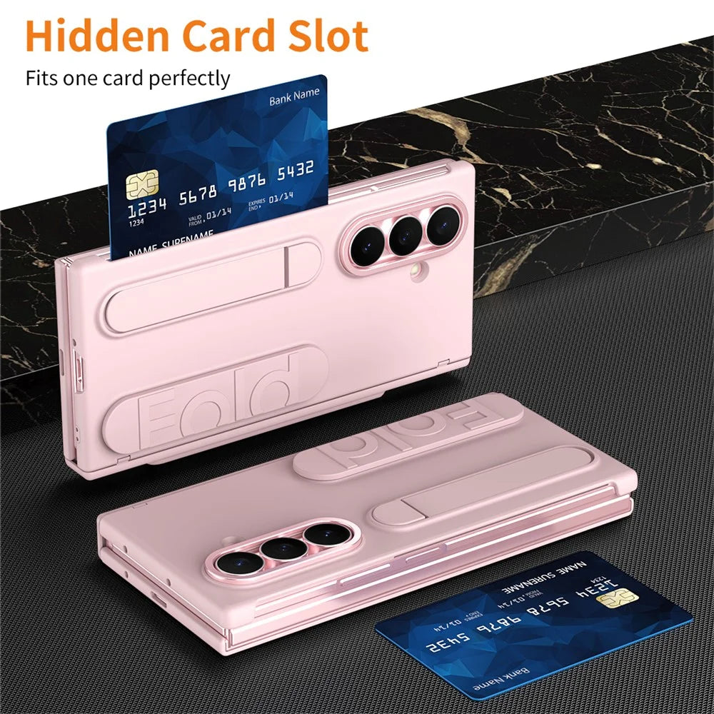 For Samsung Galaxy Z TriFold 5G Case Card Slot Kickstand Wristband Hard PC Phone Cover with Tempered Glass Film / Stylus - Pink - 2