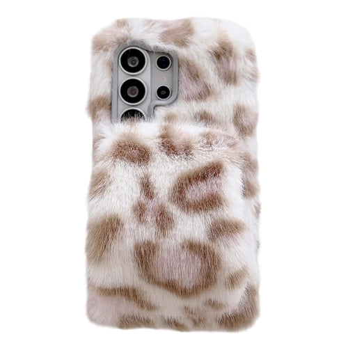 For Samsung Galaxy S26 Ultra Case Winter Warm Fluffy Leopard TPU Phone  Cover with Hand Strap - White - 1