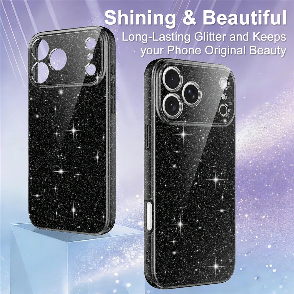 For iPhone 17 Pro Magnetic Case Glitter TPU Shockproof Phone Cover with Lanyard Compatible with MagSafe - Black - 2