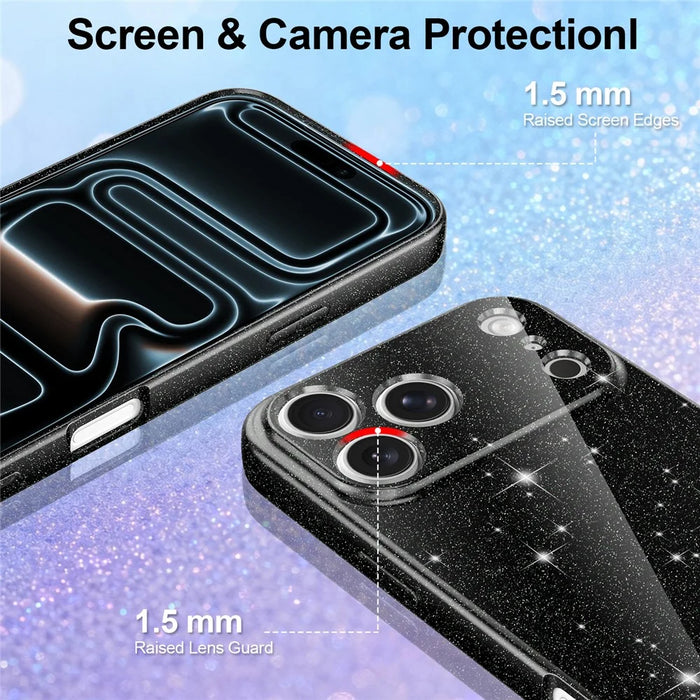 For iPhone 17 Pro Max Case Compatible with MagSafe Glitter TPU Shockproof Phone Cover with Wrist Strap - Black - 4