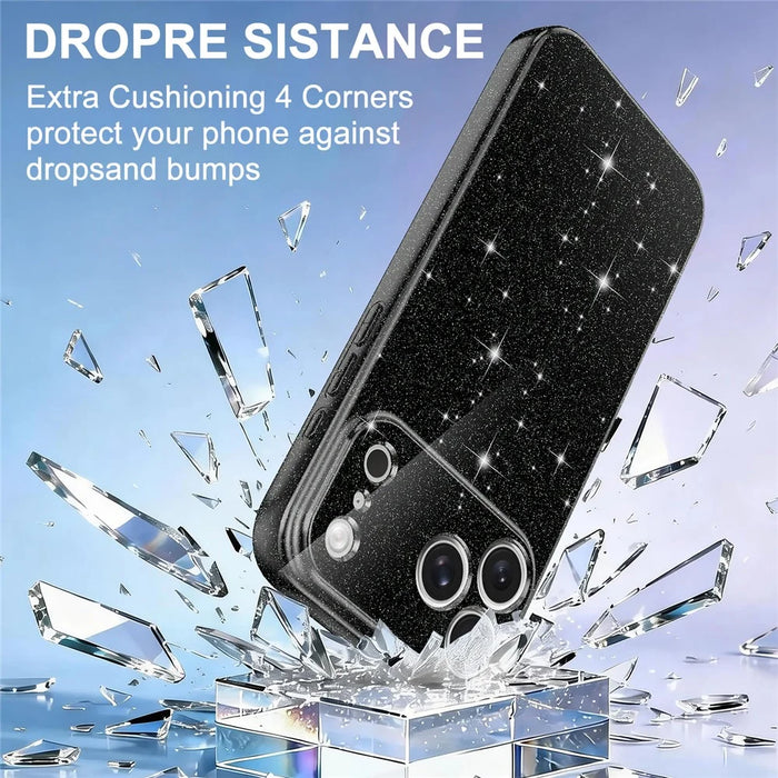 For iPhone 17 Pro Max Case Compatible with MagSafe Glitter TPU Shockproof Phone Cover with Wrist Strap - Black - 6