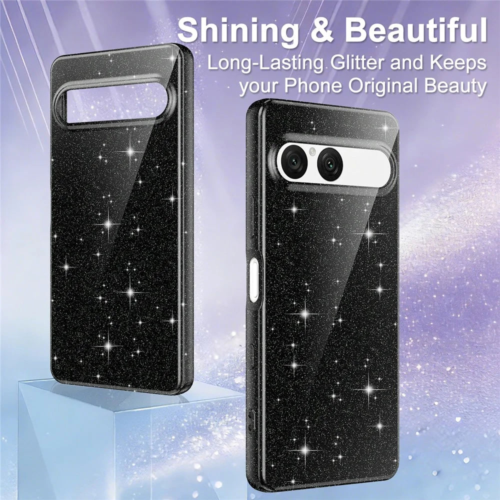 For Sony Xperia 10 VII Magnetic Case Glitter TPU Shockproof Phone Cover with Lanyard Compatible with MagSafe - Black - 2