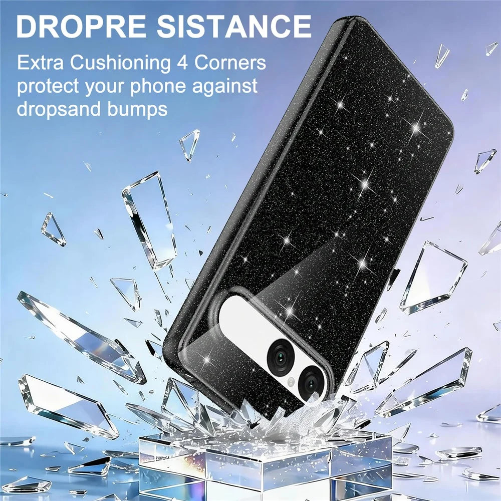 For Sony Xperia 10 VII Magnetic Case Glitter TPU Shockproof Phone Cover with Lanyard Compatible with MagSafe - Black - 6