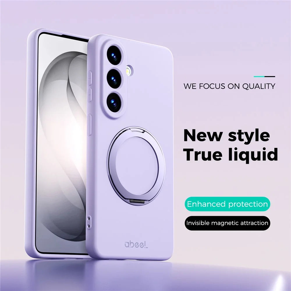 ABEEL For Samsung Galaxy S25+ Magnetic Case Kickstand Skin Touch Liquid Silicone Phone Cover - Purple - 2