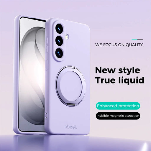 ABEEL For Samsung Galaxy S25+ Magnetic Case Kickstand Skin Touch Liquid Silicone Phone Cover - Purple - 2