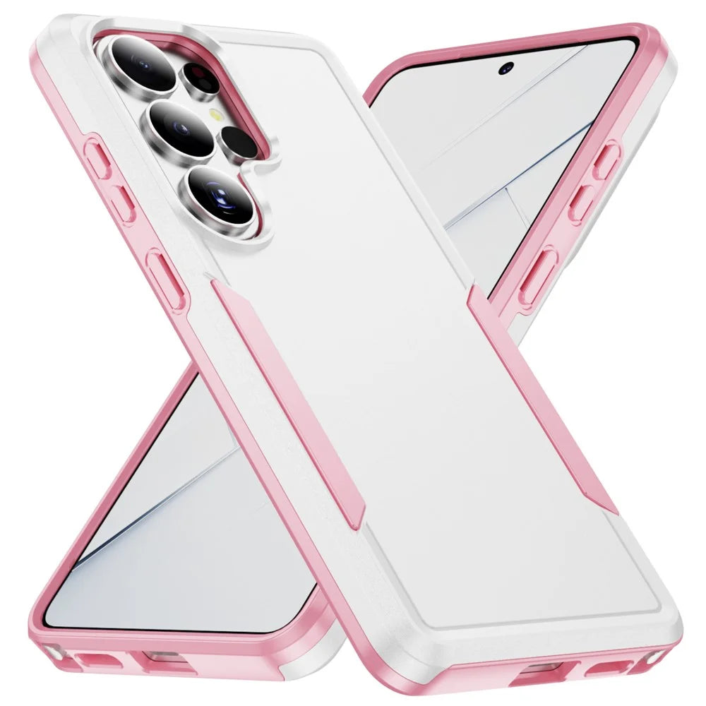 For Samsung Galaxy S26 Ultra Case PC + TPU Military Grade Drop Protective Phone Cover - White + Pink - 1
