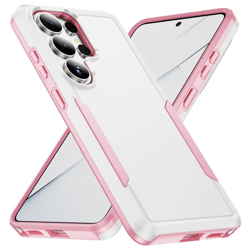 For Samsung Galaxy S26 Ultra Case PC + TPU Military Grade Drop Protective Phone Cover - White + Pink - 1
