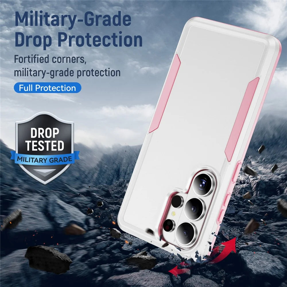 For Samsung Galaxy S26 Ultra Case PC + TPU Military Grade Drop Protective Phone Cover - White + Pink - 3