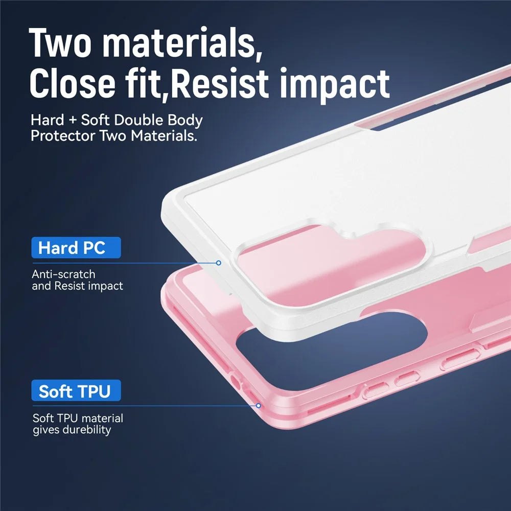 For Samsung Galaxy S26 Ultra Case PC + TPU Military Grade Drop Protective Phone Cover - White + Pink - 4