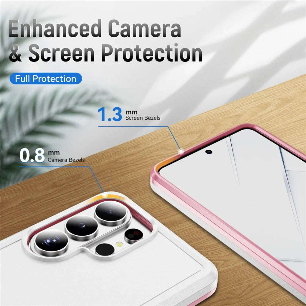For Samsung Galaxy S26 Ultra Case PC + TPU Military Grade Drop Protective Phone Cover - White + Pink - 6