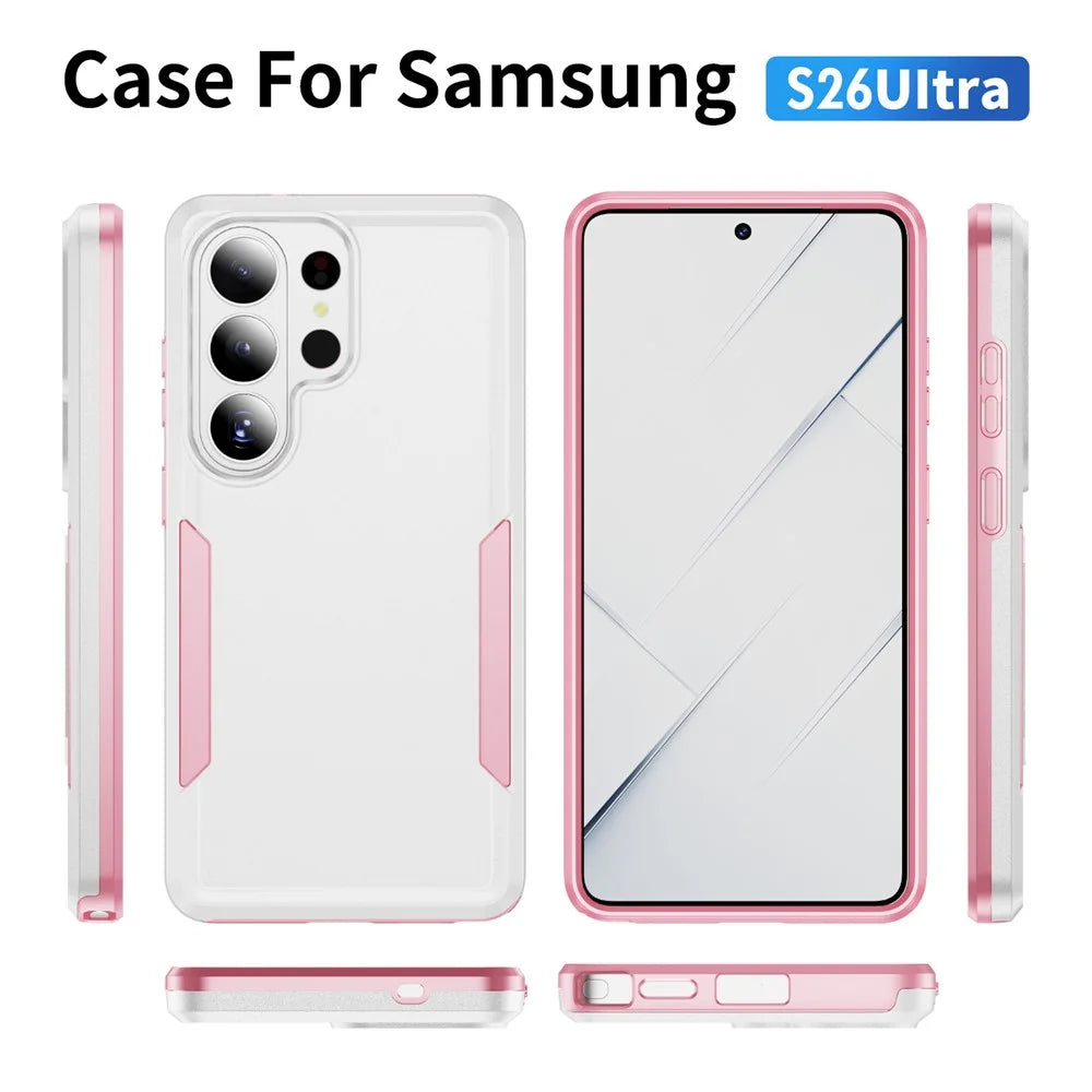 For Samsung Galaxy S26 Ultra Case PC + TPU Military Grade Drop Protective Phone Cover - White + Pink - 7