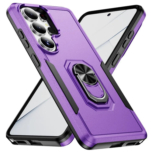 For Samsung Galaxy S26 Ultra Case Military Grade Ring Kickstand PC + TPU Phone Cover - Purple + Black - 1