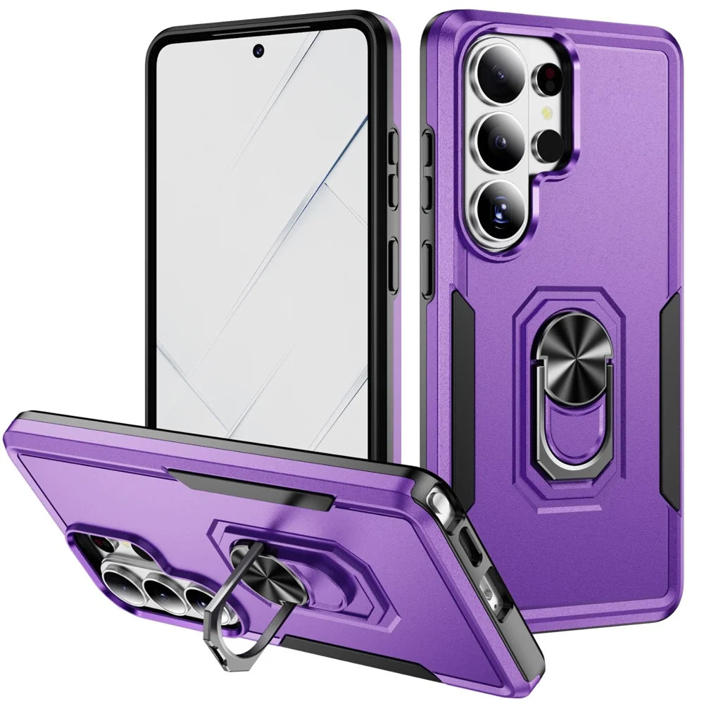 For Samsung Galaxy S26 Ultra Case Military Grade Ring Kickstand PC + TPU Phone Cover - Purple + Black - 2