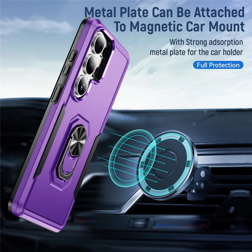 For Samsung Galaxy S26 Ultra Case Military Grade Ring Kickstand PC + TPU Phone Cover - Purple + Black - 3