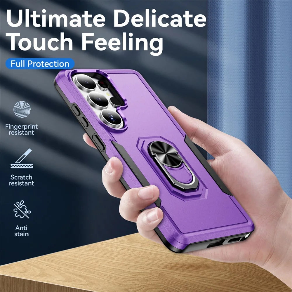 For Samsung Galaxy S26 Ultra Case Military Grade Ring Kickstand PC + TPU Phone Cover - Purple + Black - 5