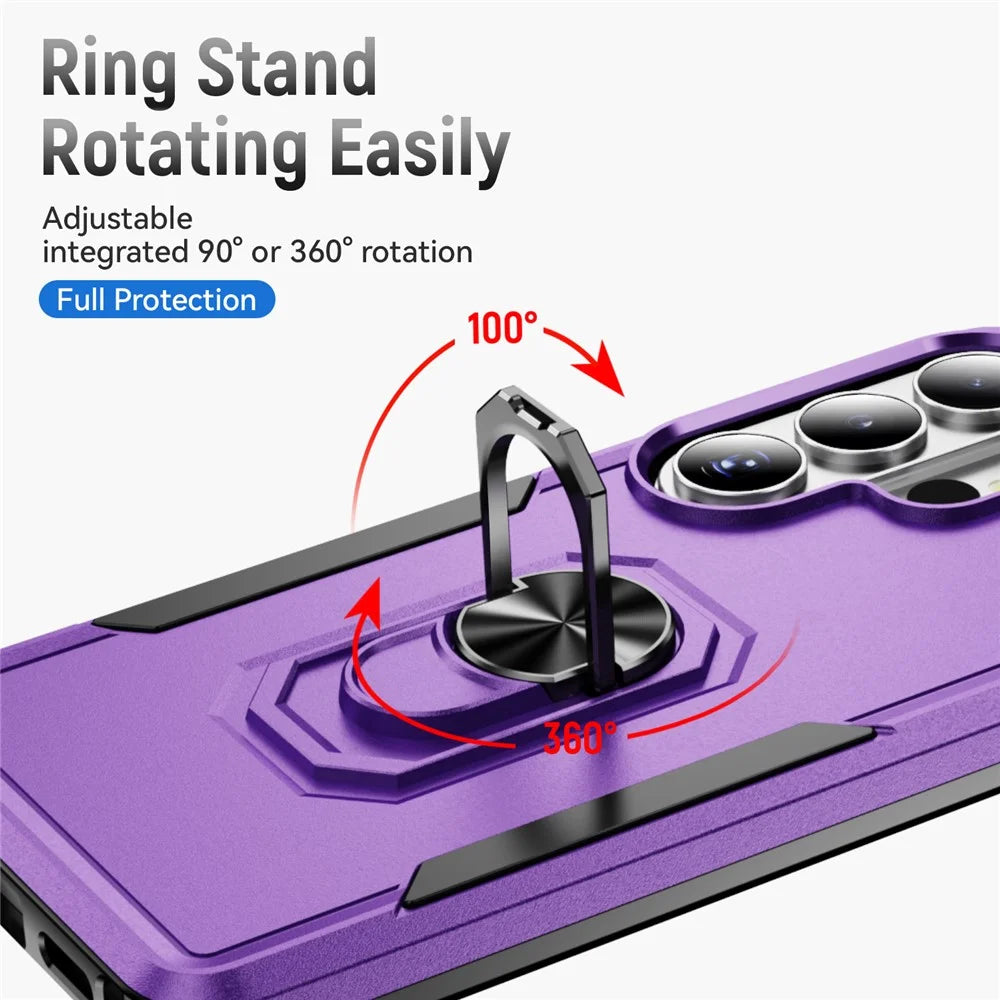 For Samsung Galaxy S26 Ultra Case Military Grade Ring Kickstand PC + TPU Phone Cover - Purple + Black - 6